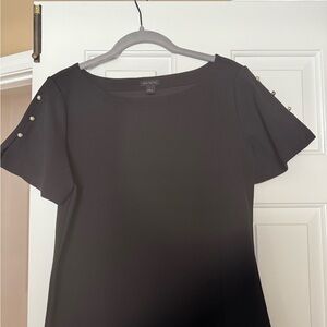 Ann Taylor Black Short Sleeve Top with Pearl Details